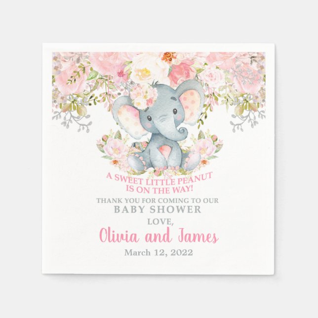 Pink blush flowers and elephant napkins. napkin (Front)