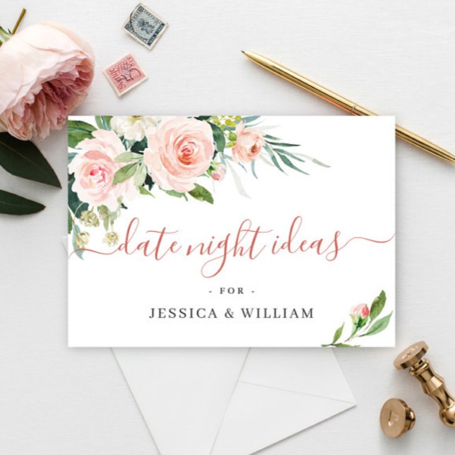 Pink Blush Flowers Bridal Shower Date Night Idea Advice Card (Creator Uploaded)