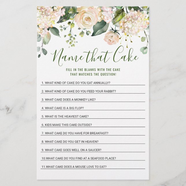 Pink Blush Flowers Double-Sided Bridal Shower Game (Front)