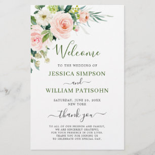 Pink Blush Flowers Floral Wedding Ceremony Program