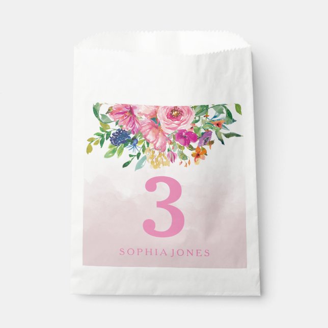 Pink Blush Flowers Girls Childrens Birthday Party Favour Bags (Front)