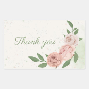 pink blush flowers green leaves thank you rectangular sticker