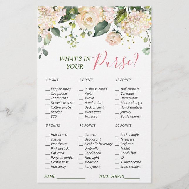 Pink Blush Flowers Greenery Bridal Shower Game (Front)