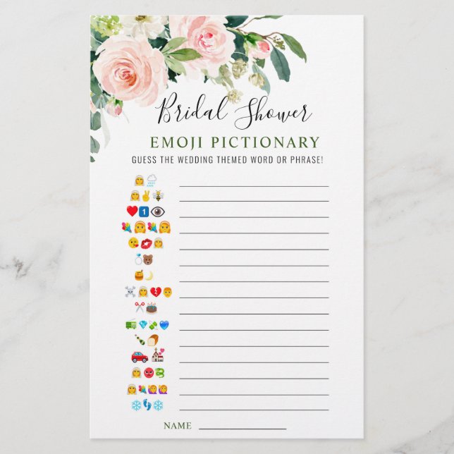 Pink Blush Flowers Greenery Bridal Shower Game (Front)