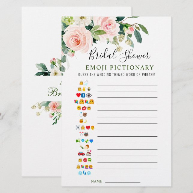 Pink Blush Flowers Greenery Bridal Shower Game (Front/Back)