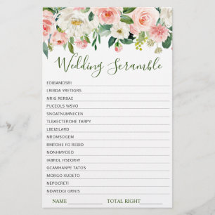 Pink Blush Flowers Greenery Bridal Shower Game