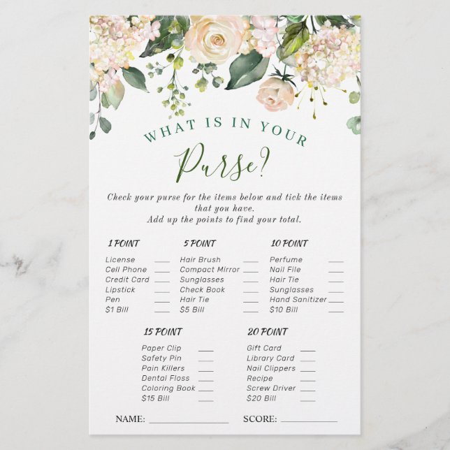 Pink Blush Flowers Greenery Bridal Shower Game (Front)