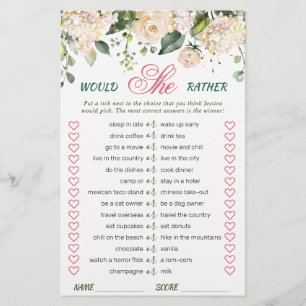 Pink Blush Flowers Greenery Bridal Shower Game