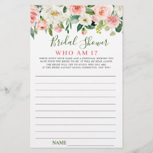 Pink Blush Flowers Greenery Bridal Shower Game