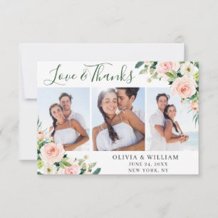 Pink Blush Flowers Greenery Floral 3 PHOTO Thank You Card