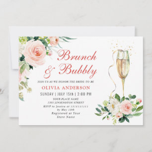 Pink Blush Flowers Greenery Floral Brunch & Bubbly Invitation