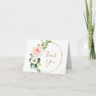 Pink Blush Flowers Greenery Floral Thank You Card