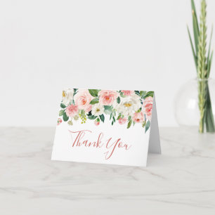 Pink Blush Flowers Greenery Floral Thank You Card
