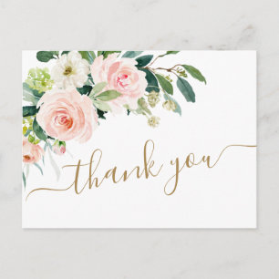 Pink Blush Flowers Greenery Floral Thank You Postcard