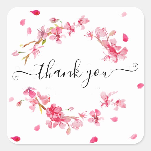 Pink blush flowers thank you Square Sticker (Front)