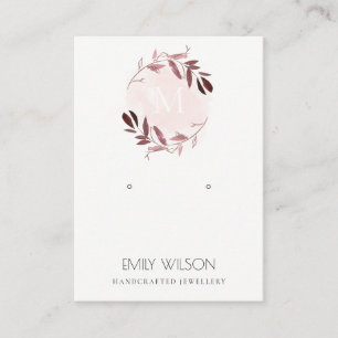 PINK BLUSH FOLIAGE MONOGRAM EARRING DISPLAY LOGO BUSINESS CARD