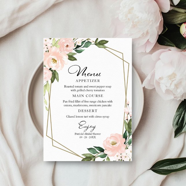 Pink Blush Geometric Bridal Shower Menu For Plate Invitation (Creator Uploaded)