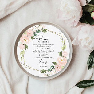 Pink Blush Geometric Bridal Shower Round Menu Invitation