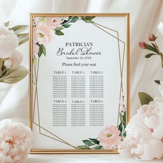 Pink Blush Geometric Bridal Shower Seating Chart (Creator Uploaded)