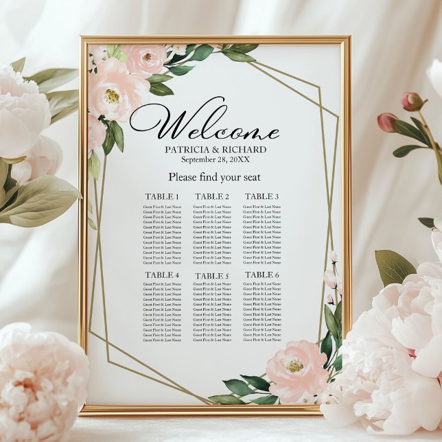Pink Blush Geometric Wedding Seating Chart (Creator Uploaded)