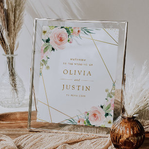 pink blush geometric wedding sign
