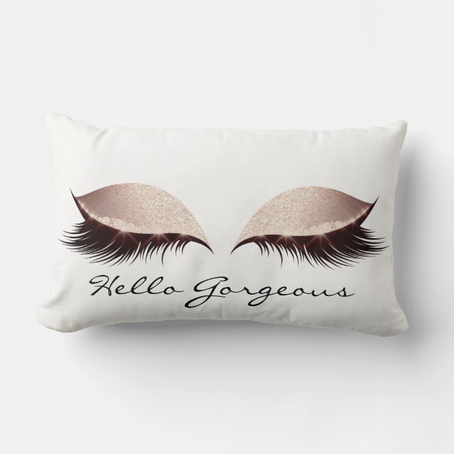 Pink Blush Girly Makeup Lashes Hello Gorgeous Lumbar Cushion (Front)