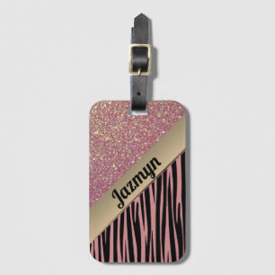 Pink Blush Glam Zebra Print Personalised Luggage Tag