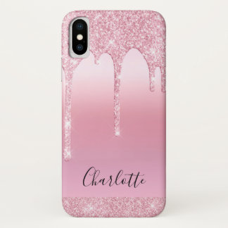 Pink Blush glitter drips name Monogram Case-Mate  iPhone Case