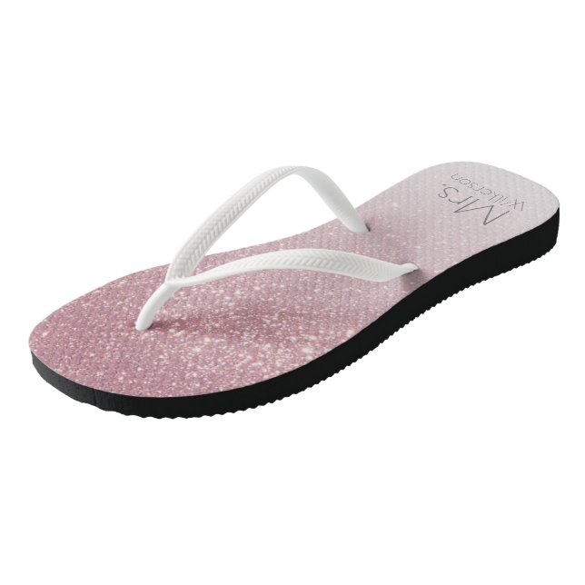 Pink Blush Glitter Gradient Mrs. Married Jandals (Angled)