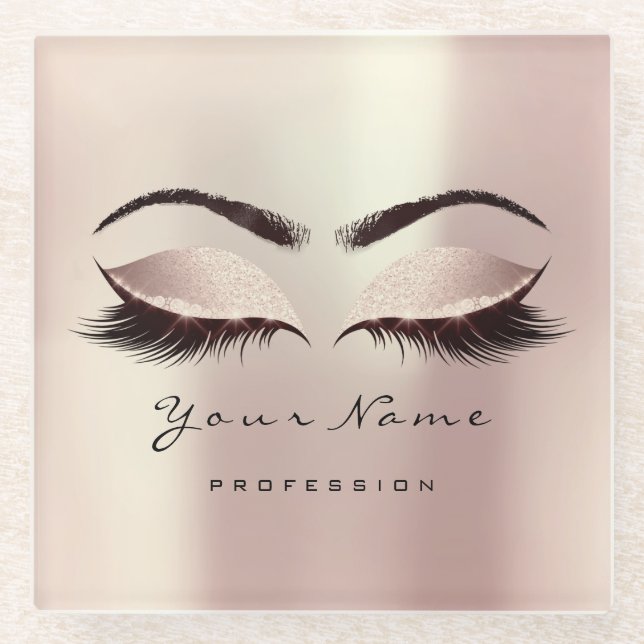 Pink Blush Glitter Makeup Artist Lashes Extension Glass Coaster (Front)