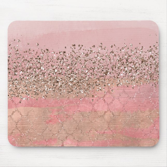 Pink Blush Glitter Moroccan Indian Princess Glam Mouse Pad (Front)