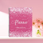 Pink blush glitter name appointment 2024 planner<br><div class="desc">Pink background,  decorated with blush pink faux glitter dust.  Personalise and add a year and name.  White letters.</div>