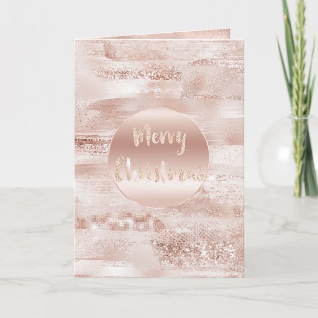 Pink Blush Glitzy Glitter Sparkle Christmas       Card (Front)