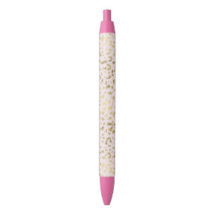 Pink Blush Gold Animal Print Black Ink Pen