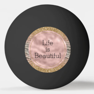 Pink Blush Gold Black Glitzy Glitter Zebra Print Ping Pong Ball