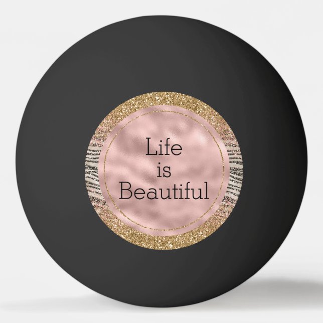 Pink Blush Gold Black Glitzy Glitter Zebra Print Ping Pong Ball (Front)