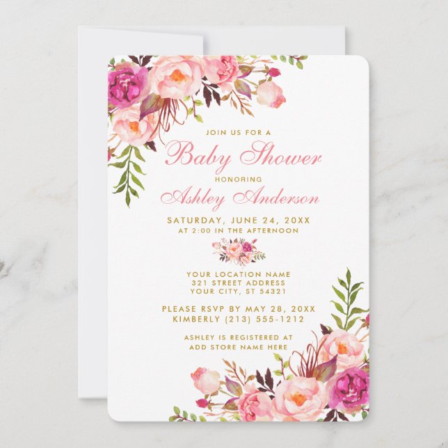 Pink Blush Gold Floral Baby Shower Invitation RP (Front)
