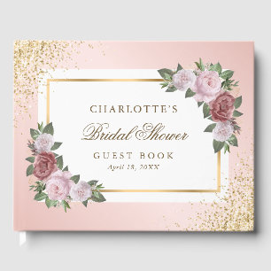 Pink Blush Gold Floral Bridal Shower Guest Book