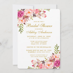 Pink Blush Gold Floral Bridal Shower Invitation R