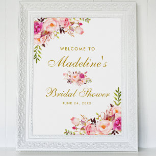Pink Blush Gold Floral Bridal Shower Welcome Poster