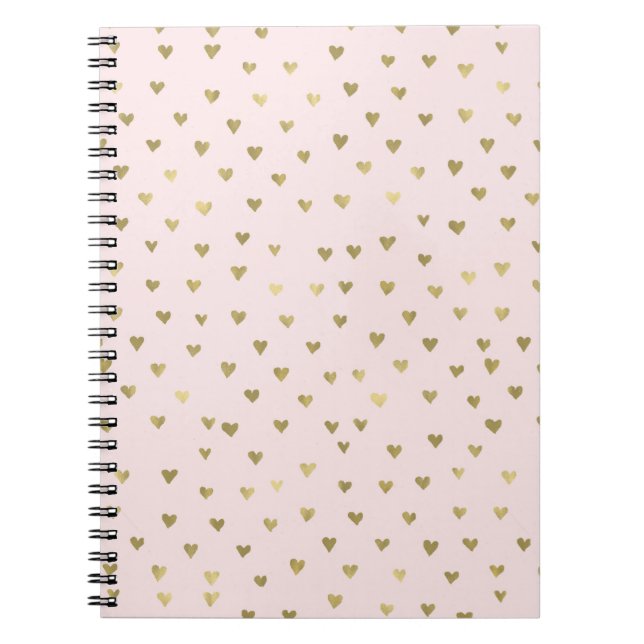 Pink Blush Gold Hearts Spiral Notebook (Front)