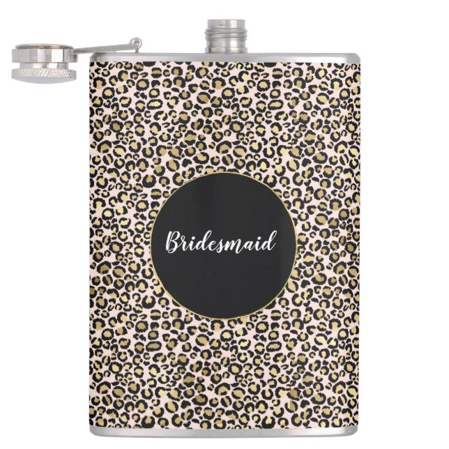 Pink Blush Gold Leopard Print Hip Flask (Opened)
