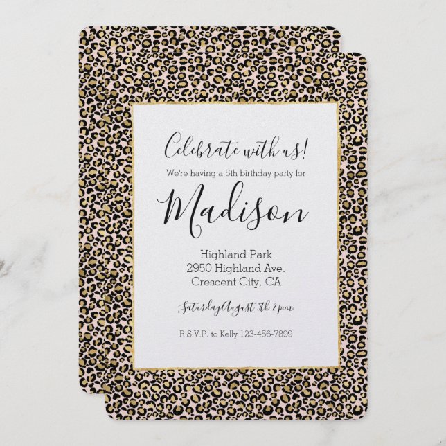 Pink Blush Gold Leopard Print Invitation (Front/Back)