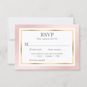 Pink Blush Gold Meal Choices Elegant Wedding RSVP Card