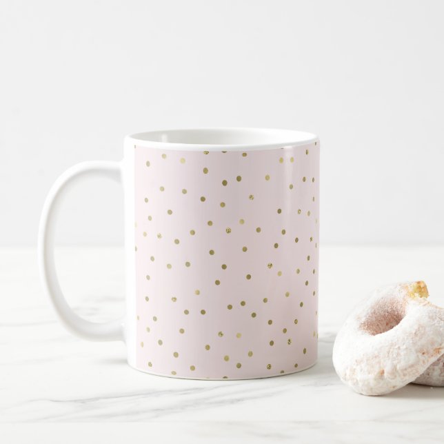 Pink Blush Gold Sparkle Confetti Coffee Mug (With Donut)