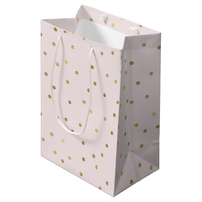 Pink Blush Gold Sparkle Confetti Medium Gift Bag (Front Angled)