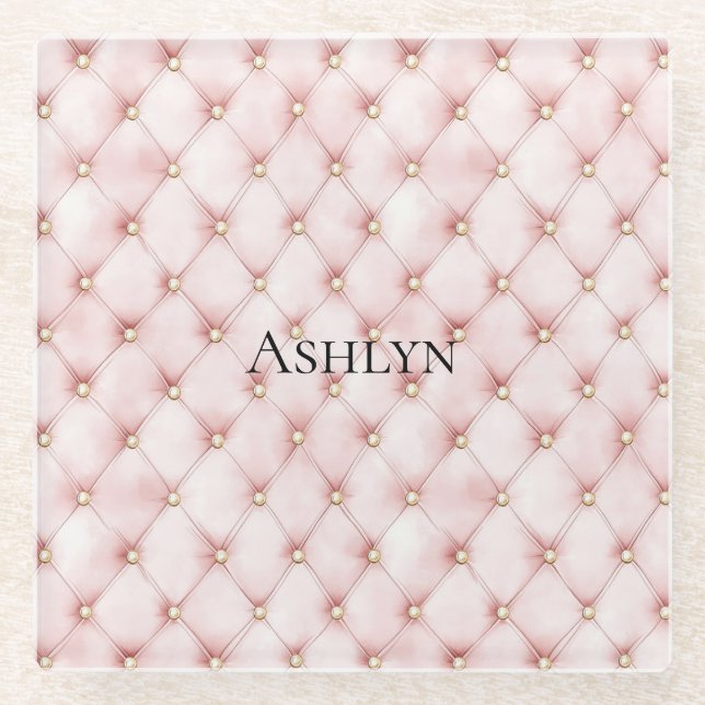 Pink Blush Gold Tufts  Glass Coaster (Front)