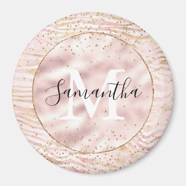 Pink Blush Gold Zebra Print Glitz      Magnet (Front)