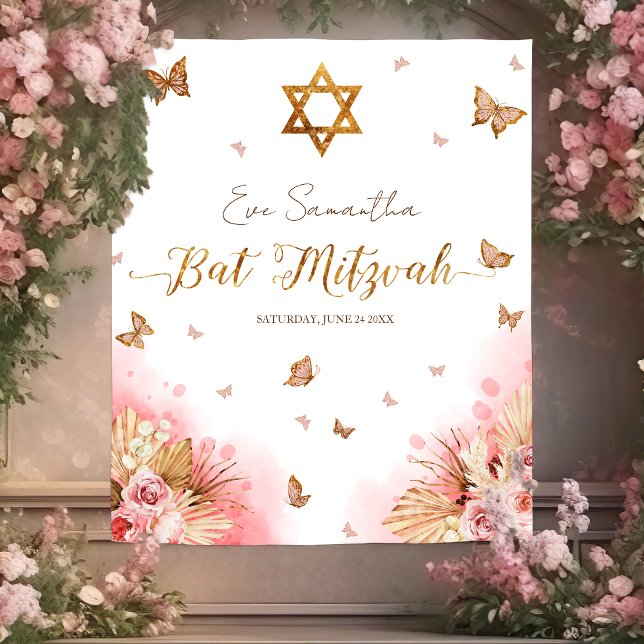 Pink Blush Gown Bat Mitzvah Backdrop Tapestry (Creator Uploaded)
