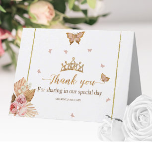 Pink Blush Gown Quinceanera Thank You Card